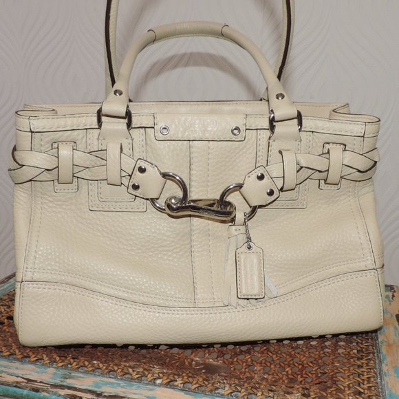Coach Hampton Collection tan pebble leather satchel with braided detail NWOT - Picture 3 of 12